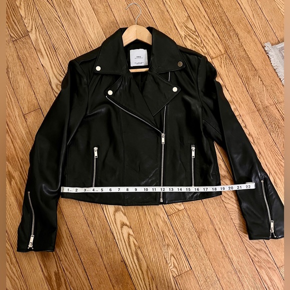 Mango Black Genuine Leather Moto Jacket, Size M - Picture 3 of 7